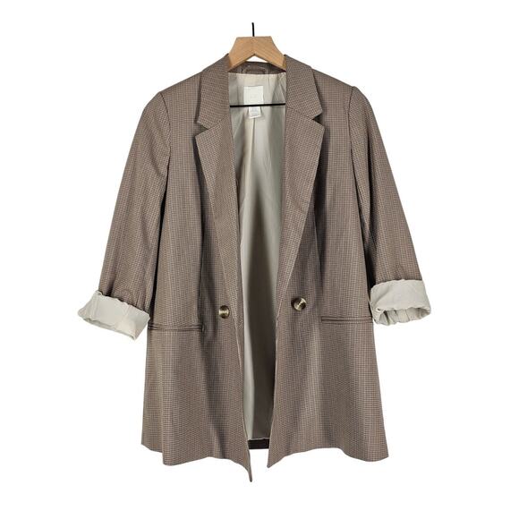 H&M WOMEN'S TAILORED BROWN PLAID LONG SLEEVE BLAZER SIZE X-SMALL - Picture 1 of 12